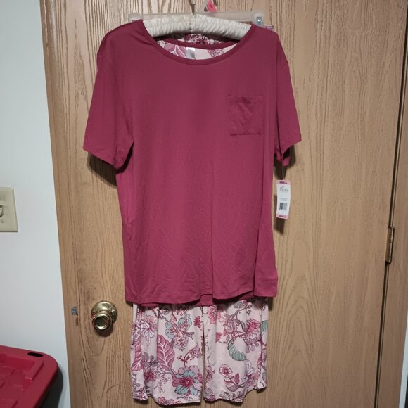 NEW Flora by Flora Nikrooz Ladies 2-Piece Short Sleeve Pant PJ Pajama Set Rasp S - Picture 1 of 6
